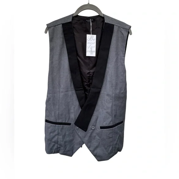 Coofandy Gray and Black Vest with Peaked Lapels size Large - Picture 4 of 5